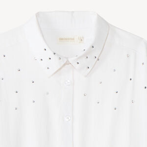 Chemise blanche à manches longues fille avec détails strass 