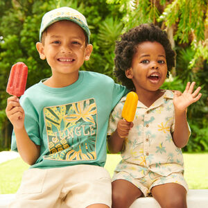 Ensemble 2 pièces chemise manches courtes + bermuda à motifs tropicaux pour bébé garçon 