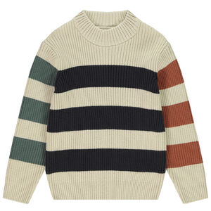 Pull à rayures tricolores en maille tricot + col cheminé pour garçon 