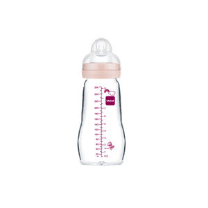 Biberon en verre tétine débit 2 0-6 mois 260 ml – Rose 