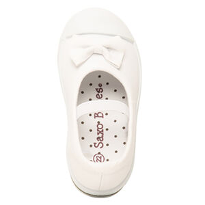 Babies blanches en toile avec nœud et lanière élastiquée pour fille 