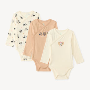 Lot de 3 bodies manches longues bébé fille print Minnie Disney (Finitions différentes selon l'âge) 
