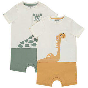 Lot de 2 combishorts effet 2 en 1 motif animal pour bébé garçon 