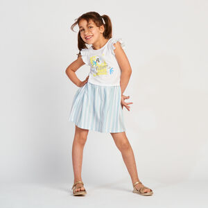 Robe manches courtes effet 2 en 1 rayée pour fille 