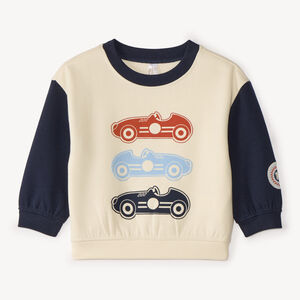 Sweat bébé garçon oversize bicolore à imprimé voitures de course 