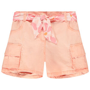 Short uni en toile avec poches cargo + ceinture à nouer pour fille  