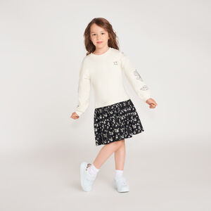 Robe fille bi-matière manches longues broderie fleurie 