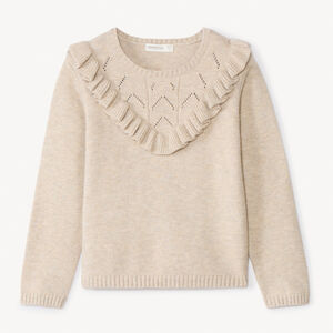 Pull à manches longues en tricot fantaisie avec volants et torsades pour fille 