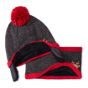 Set bonnet + snood avec pompon et reine brodé pour bébé garçon 