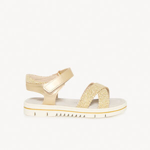 Sandales dorées à brides croisées effet peau de serpent fille 
