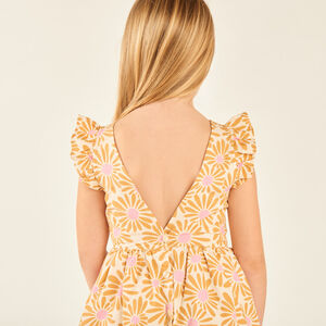 Robe manches courtes imprimée fleurie à dos nu fille 
