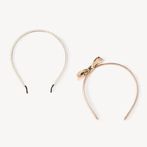 Lot de 2 serre-têtes fille avec nœud et perles 