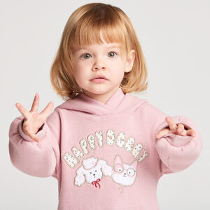 Robe sweat bébé fille à capuche motif chien et chat 