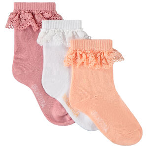Lot de 3 paires de chaussettes à broderie anglaise pour bébé fille 
