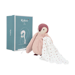 Peluche à bisous manchot rose avec mouchoir à cœurs 