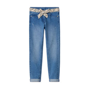 Jean slim avec ceinture foulard imprimé pour fille  