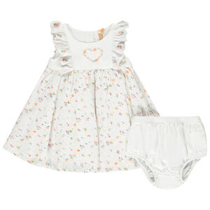 Ensemble robe à fleurs volantée + bloomer pour bébé fille 
