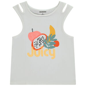 Débardeur ajouré print fruits et sequins fille 