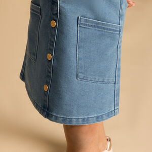 Robe salopette uni en denim avec poches pour fille  