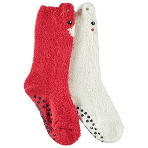 Lot de 2 paires de chaussettes hautes anti-dérapantes de Noël fille 