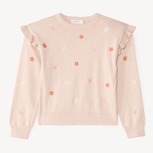 Pull fille à fleurs avec volants  