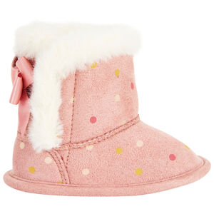 Bottines souples à fausse fourrure et imprimé pois pour bébé fille 