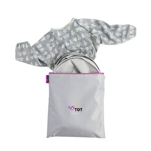 Kit bavoir et plateau imperméable imprimé fruits/gris clair 