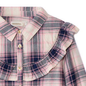 Chemise manches longues en toile à carreaux et volants pour fille 