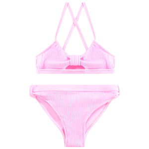 Maillot de bain 2 pièces effet côtelé à bretelles croisées pour fille 
