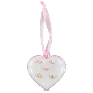 Lot de 5 bagues fantaisie + boîte cœur fille 