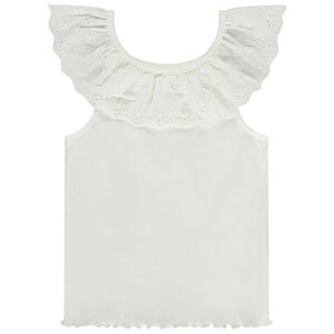 Débardeur à collerette volantée en broderie anglaise pour bébé fille 
