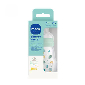 Biberon en verre 0/6 mois 170ml - Tétine débit 1 - Bleu 