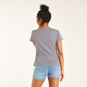 T-shirt manches courtes de grossesse côtelé uni à fronces  