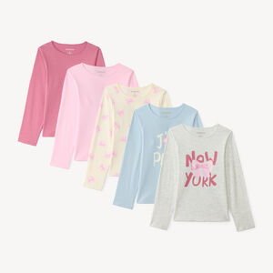 Lot de 5 t-shirts manches longues fille motifs fantaisie 