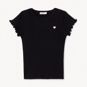 Pull manches courtes en tricot avec broderie pour fille 