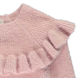 Pull en tricot côte uni avec empiècement volanté pour fille 