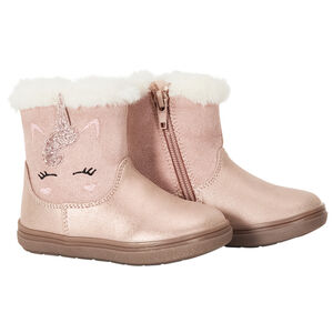 Bottines avec col en fausse fourrure et visuel licorne pour bébé fille 