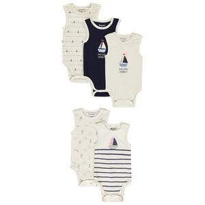 Lot de 5 bodies sans manches motifs voilier pour bébé garçon 