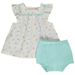 Ensemble tunique imprimé glaces et bloomer pour bébé fille 