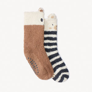 Lot de 2 paires de chaussettes antidérapantes animaux pour bébé garçon 