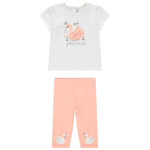 Ensemble avec t-shirt print cygne à détails pailletés et corsaire  