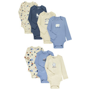 Lot de 7 bodies manches longues motifs Artic pour bébé garçon avec ouvertures différentes selon l'âge 