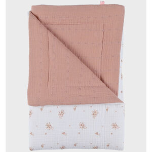 Couverture berceau 75x100 mousseline bio Rose & Blanc Vintage Flowers 