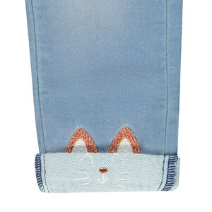 Jean effet used à chats brodés et poches pour bébé fille 