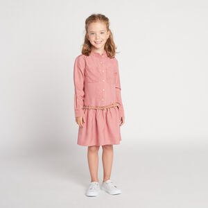 Robe manches longues style chemise avec ceinture tressé pour fille 