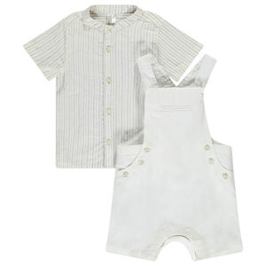 Ensemble chemise rayée + salopette courte pour bébé garçon 