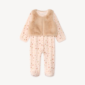 Dors-bien en velours avec gilet pour bébé fille (finitions différentes selon l'âge) 