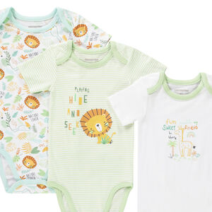 Lot de 5 bodies manches courtes lion pour bébé garçon avec ouvertures différentes selon l'âge 