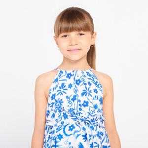 Robe sans manches imprimée fleurs avec taille nouée pour fille  