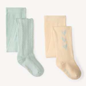 Lot de 2 collants épais bébé fille motifs fleuris 